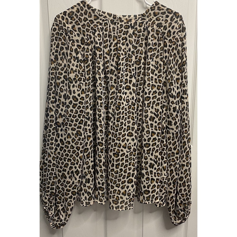 Maeve Anthropologie‎ Womens Leopard Print Sheer Top Blouse Long Sleeve Light 2XL
